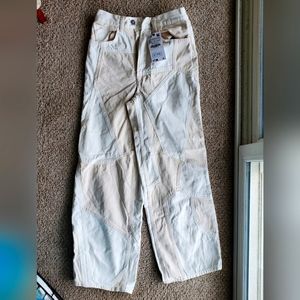 Zara Patchwork Pants in Cream and Tan